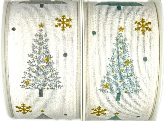 Stuha vánoční Frosted Tree Elegance – Arctic Green bílá (16,-Kč/m)