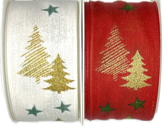 Stuha vánoční Golden Pine Glow – White bílá 40mm x 2m (14,-Kč/m)