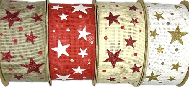 Stuha vánoční LINEN STAR MAGIC WHITE bílá 40mm x 3m (12,-Kč/m)