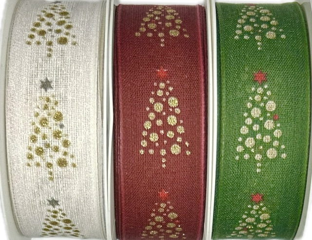 Stuha vánoční GLOW TREE GREEN zelená 25mm x 3m (10,-Kč/m)