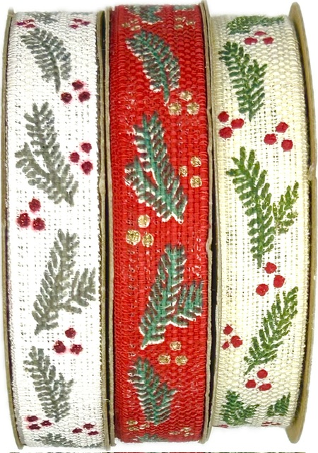 Stuha vánoční HOLLY CHARM WHITE bílá 15mm x 4m (7,-Kč/m)