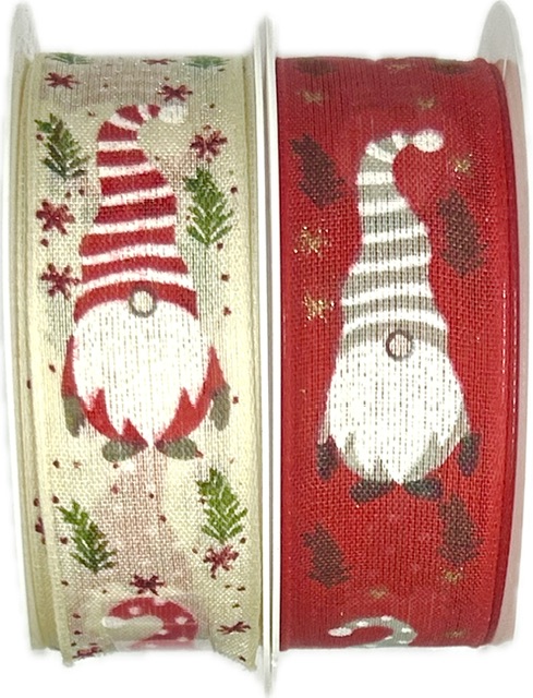 Stuha vánoční NORDIC GNOME RED červená 25mm x 2m (12,-Kč/m)