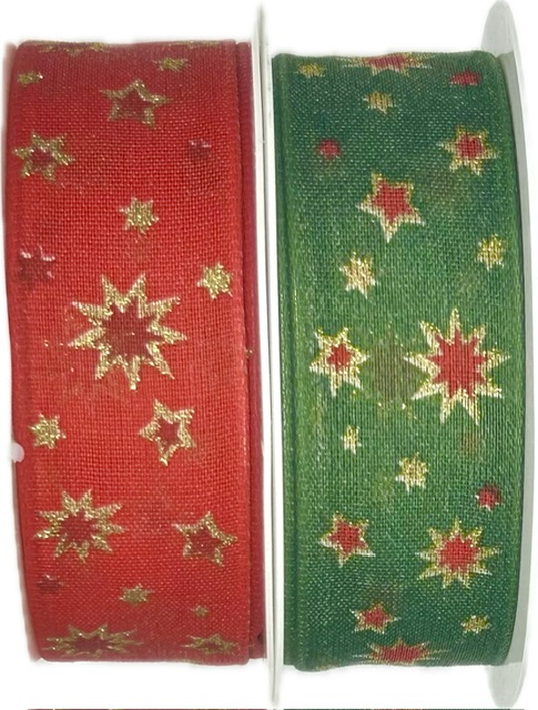 Stuha vánoční TWINKLE COTTON STARS GREEN zelená 25mm x 3m (9,-Kč/m)