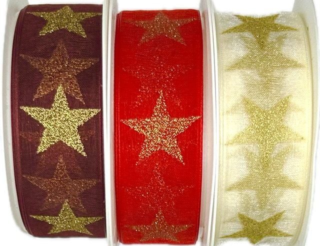 Stuha vánoční STARGLOW ORGANZA BURGUNDY bordó 25mm x 3m (9,-Kč/m)