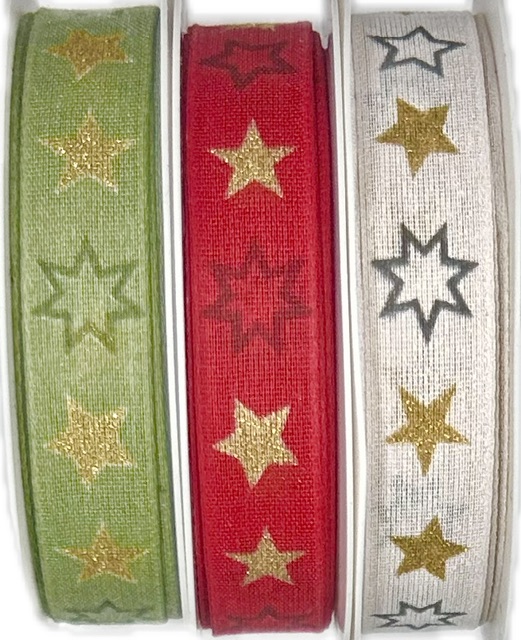 Stuha vánoční NOVA STARLINE GREEN zelená 15mm x 3m (8,-Kč/m)