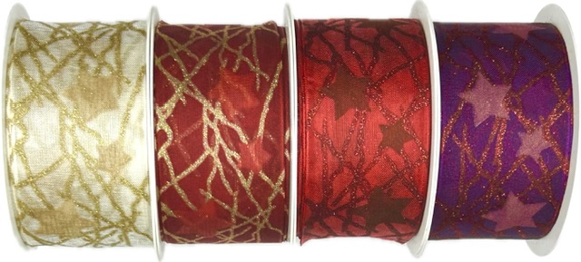 Stuha vánoční LUMINOUS STARTRAIL CRIMSON RED červená 40mm x 3m (12,-Kč/m)