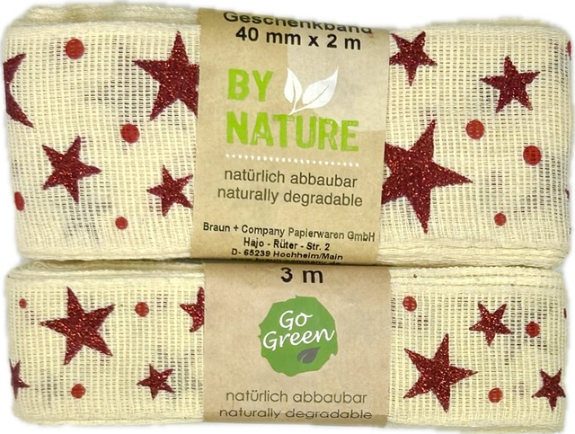 Stuha vánoční lněná LINEN STAR MAGIC CREAM krémová 25mm x 3m (10,-Kč/m)