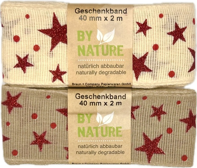 Stuha vánoční lněná LINEN STAR MAGIC CREAM krémová 40mm x 2m (15,-Kč/m)