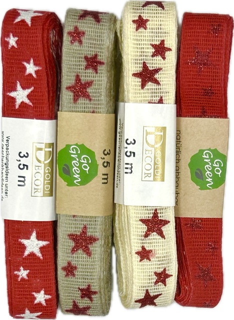 Stuha vánoční lněná STAR GLOW CREAM krémová 15mm x 3,5m (6,- Kč/m)