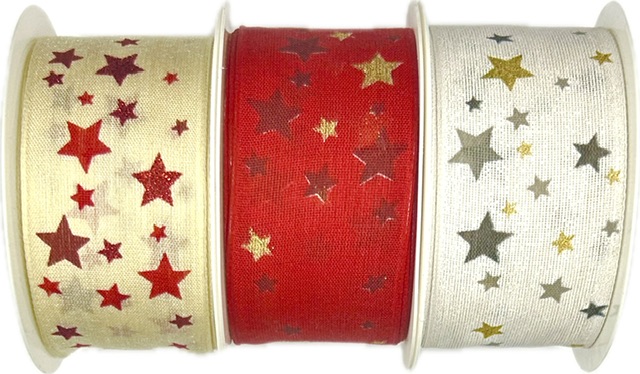 Stuha vánoční TWILIGHT STARS WHITE bílá 40mm x 2m (13,-Kč/m)
