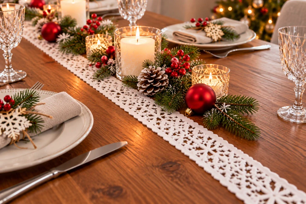 Vánoční stuha vysekávaná WHITE DECO filcová bílá 60mm x 3m