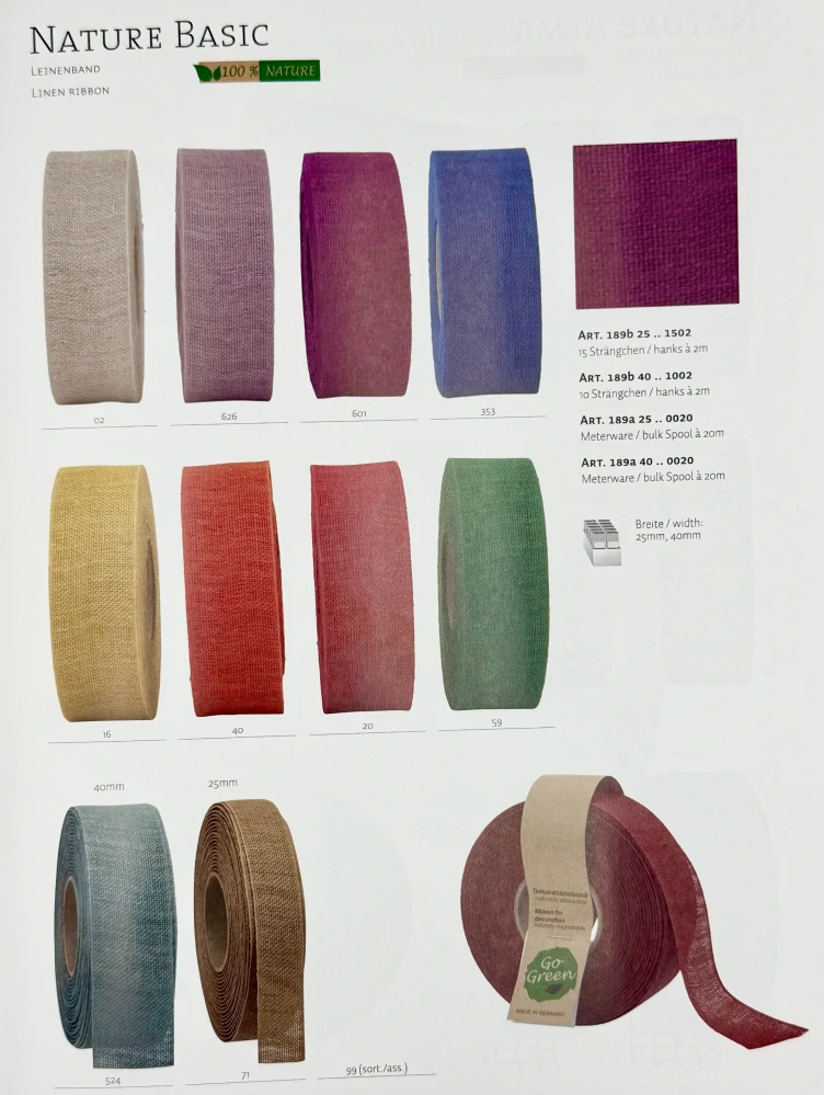 Stuha lněná Nature Basic – přírodní odstín 40mm x 2m (14,-Kč/m)