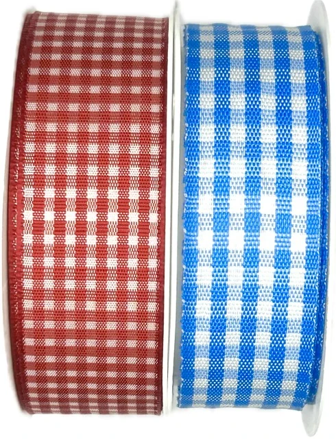 Stuha taftová VICHY KARO RED červená 25mm x 2m (11,- Kč/m) 