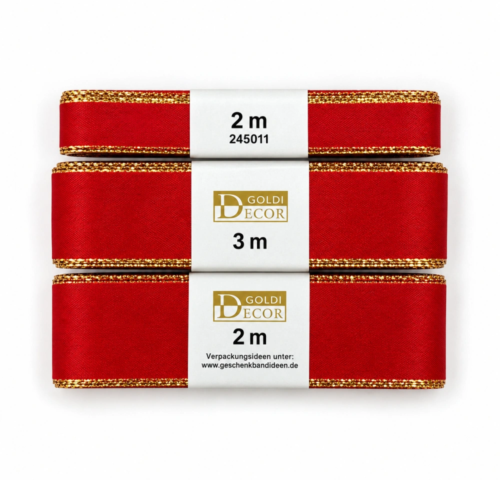 Stuha vánoční taftová ČERVENÁ se zlatým lemem 40mm x 2m