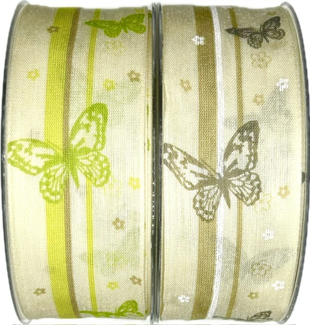 Bavlněná stuha BUTTERFLY GARDEN krémová 40mm x 20m – motýli, přírodní elegance