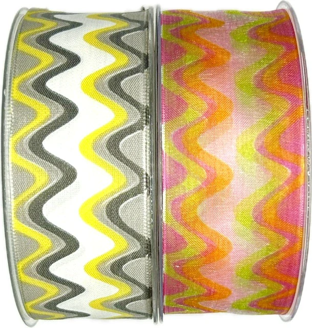 Taftová stuha RAINBOW WAVES Pink 40mm x 20m