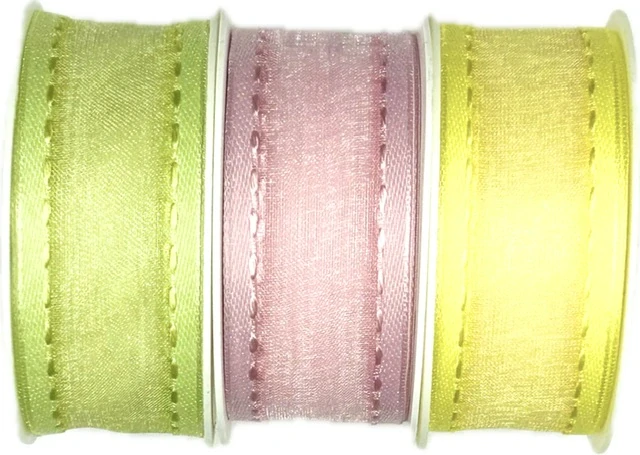 Stuha organzová CHAMPAGNER Fresh Green prošívaná  světle zelená 25mm x 2m (12,-Kč/m)