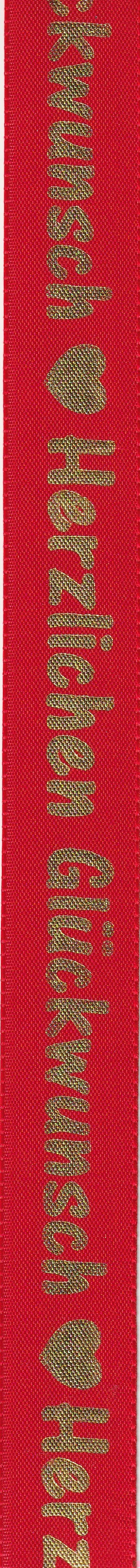 Stuha Herzlichen Gluckwunsch červená 25mm x 3m (8,-Kč/m)