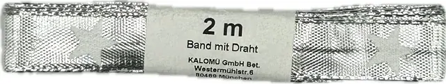 Vánoční stuha stříbrná WHITE STAR SILVER lesklá 15mm x 2m (5,- Kč/m)