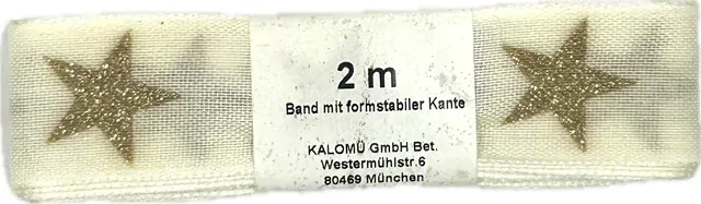 Vánoční stuha GOLD STAR krémová 25mm x 2m (9,-Kč/m)