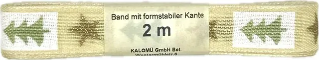Stuha bavlněná  Vánoční stromky zlaté 15mm x 2m (5,-Kč/m)