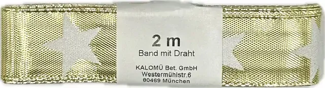 Vánoční stuha zlatá WHITE STAR GOLD lurexová 25mm x 2m (8,50 Kč/m)
