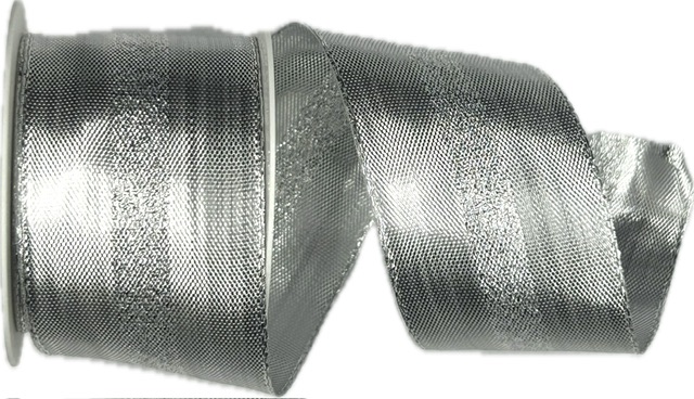 Stuha lurexová LONDON stříbrná 40mm x 2m (13,-Kč/m)