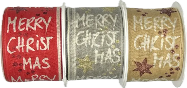 Vánoční stuha látková MERRY CHRISTMAS béžová 40 mm x 2m (7,50Kč/m)
