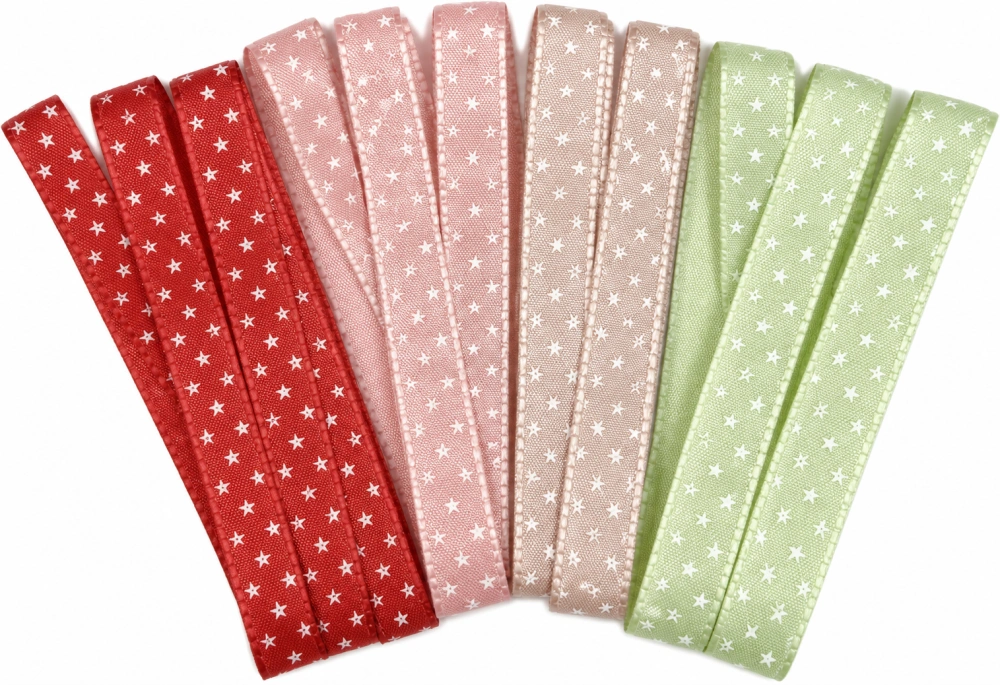 Vánoční stuha červená Mini Stars 10mm x 2m (5,-Kč/m)