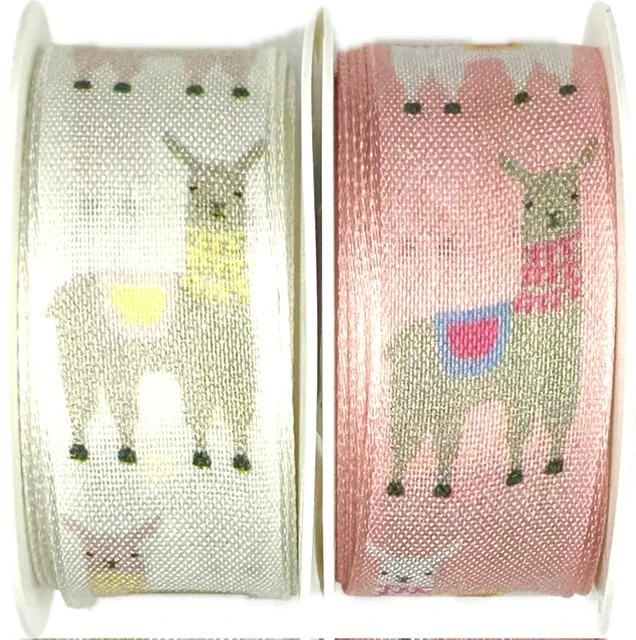 Stuha dětská narozeninová HAPPY LAMA růžová 25mm x 2,5m (8,-Kč/m)