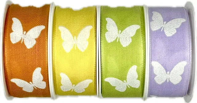Stuha látková SWEET BUTTERFLY GREEN hráškově  zelená 25mm x 2,5m(8,- Kč/m)