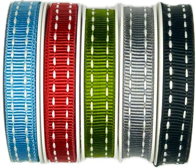 Stuha rypsová BUSTER Red Stitch prošívaná červená 15mm x 2m (10,-Kč/m)