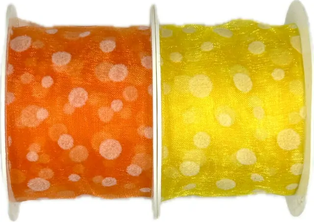 Stuha organzová SPOTS YELLOW žlutá, průsvitná 40mm x 2m (10,-Kč/m)