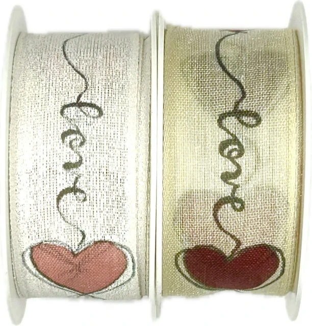 Bavlněná stuha LOVE BALLOON červená – srdce s nápisem, romantická  25mm x 2m