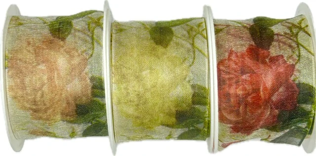 Stuha organzová MAGIC GARDEN DARK 40mm x 2m (15,-Kč/m)