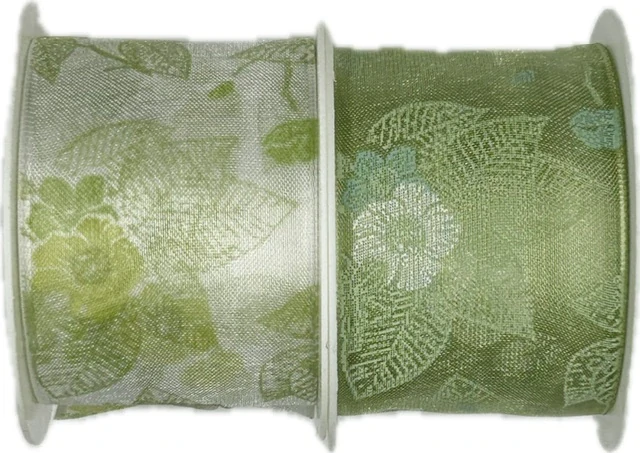 Stuha taftová FLOWER BREEZE LIGHT GREEN průsvitná 40mm x 2m (15,-Kč/m)