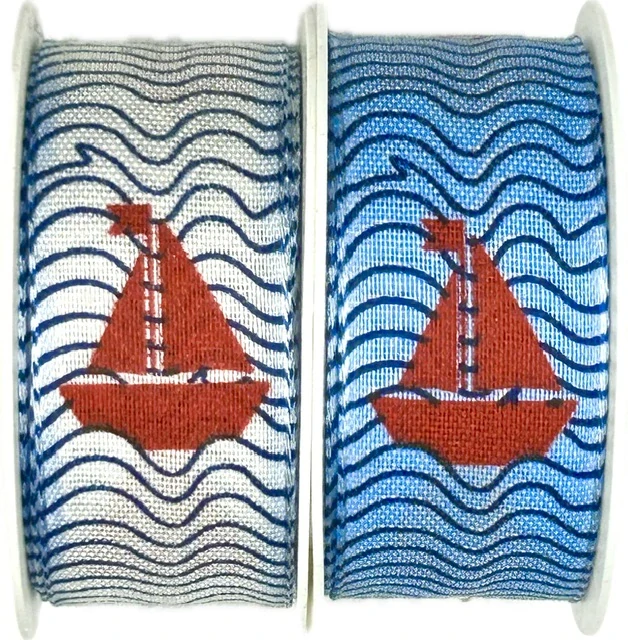 Stuha taftová SAILING BOAT bílá 25mm x 2m