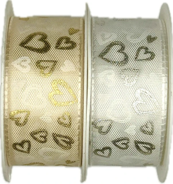 Taftová stuha GOLDEN HEARTS – krémová 25mm x 2m