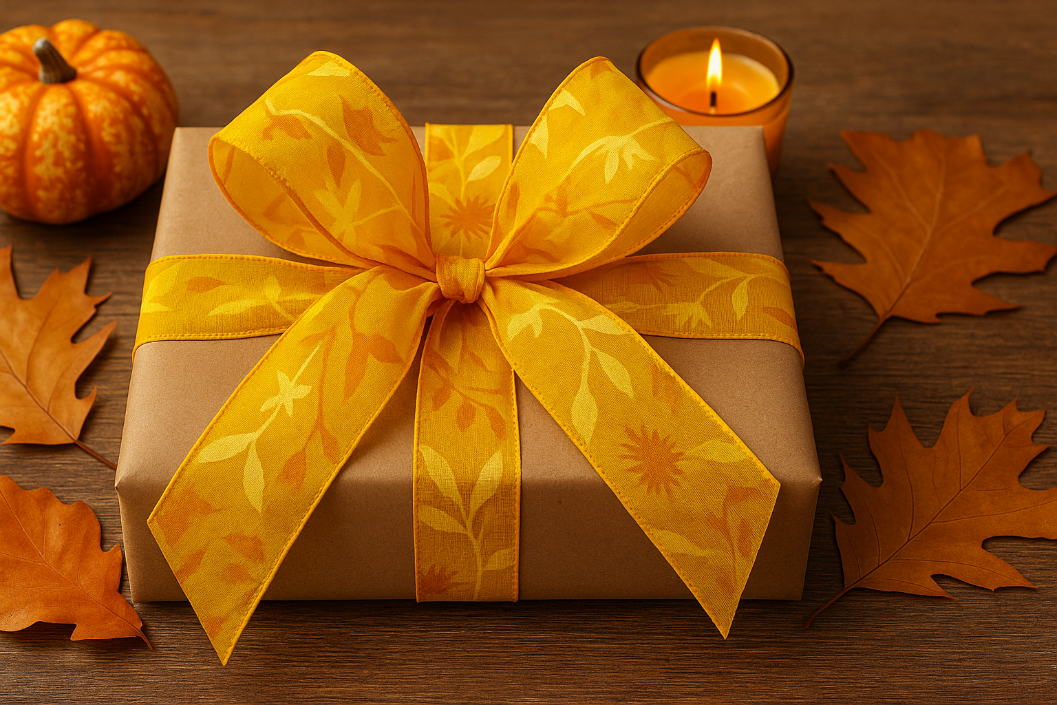 Podzimní stuha Autumn Bloom sytě žlutá 40mm x 2m (13,-Kč/m)