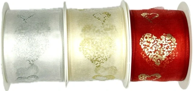 Stuha svatební organzová HEART OF GOLD RED červená 40mm x 2m (16,-Kč/m) 
