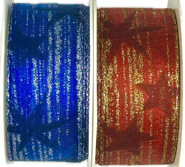 Vánoční stuha organzová BLUE STARS 40mm x 2m (14,-Kč/m)
