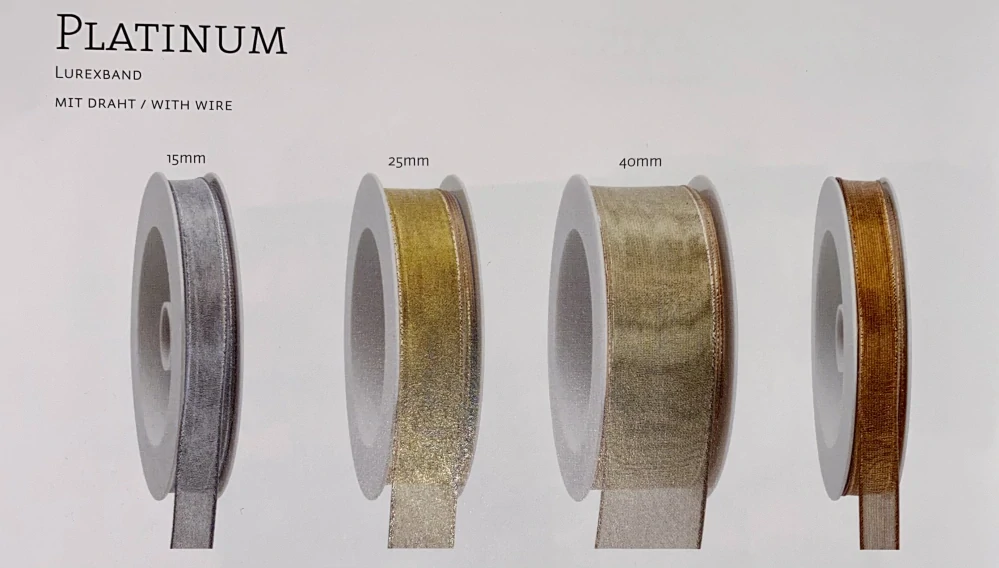 Stuha lurexová OUTDOOR PLATINUM zlatá 40mm x 8m (11,-Kč/m)