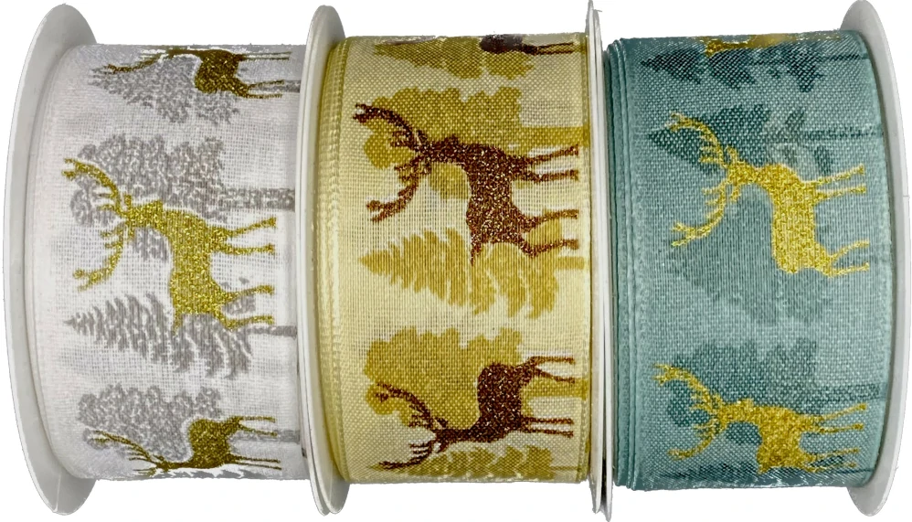 Vánoční bavlněná stuha CHRISTMAS DEER CREAM 40mm x 2m (14,-Kč/m)