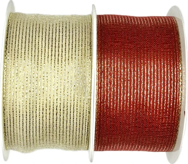 Stuha organzová ORGANDY LINES RED červená 40mm x 2m (15,-Kč/m)