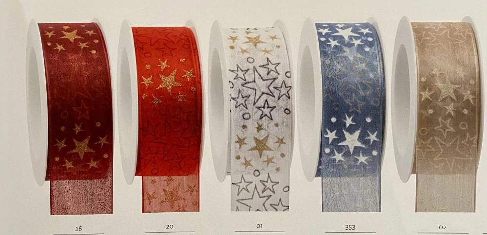 Stuha vánoční organzová SKY STAR CREAM krémová 40mm x 2m (15,-Kč/m)