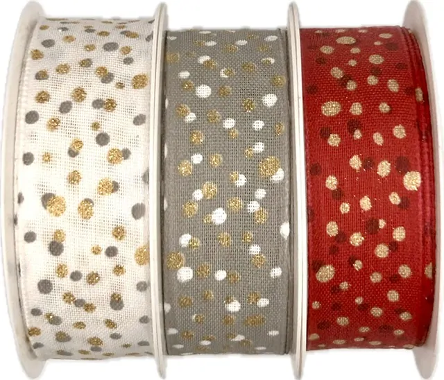 Stuha vánoční STARDUST RED červená 25mm x 2m(12,-Kč/m)