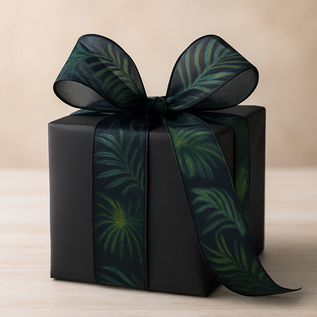 Stuha taftová BLACK JUNGLE černá průsvitná 40mm x 2m (15,-Kč/m)