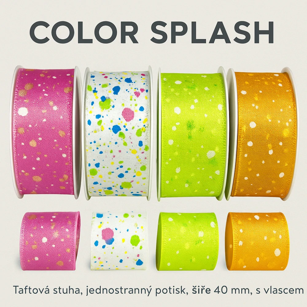 Stuha taftová COLOR SPLASH GREEN zelená 40mm x 2m (13,-Kč/m)