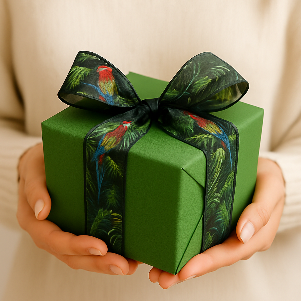 Stuha taftová TROPICAL PARROT BLACK průsvitná černá 40mm x 2m (13,-Kč/m)