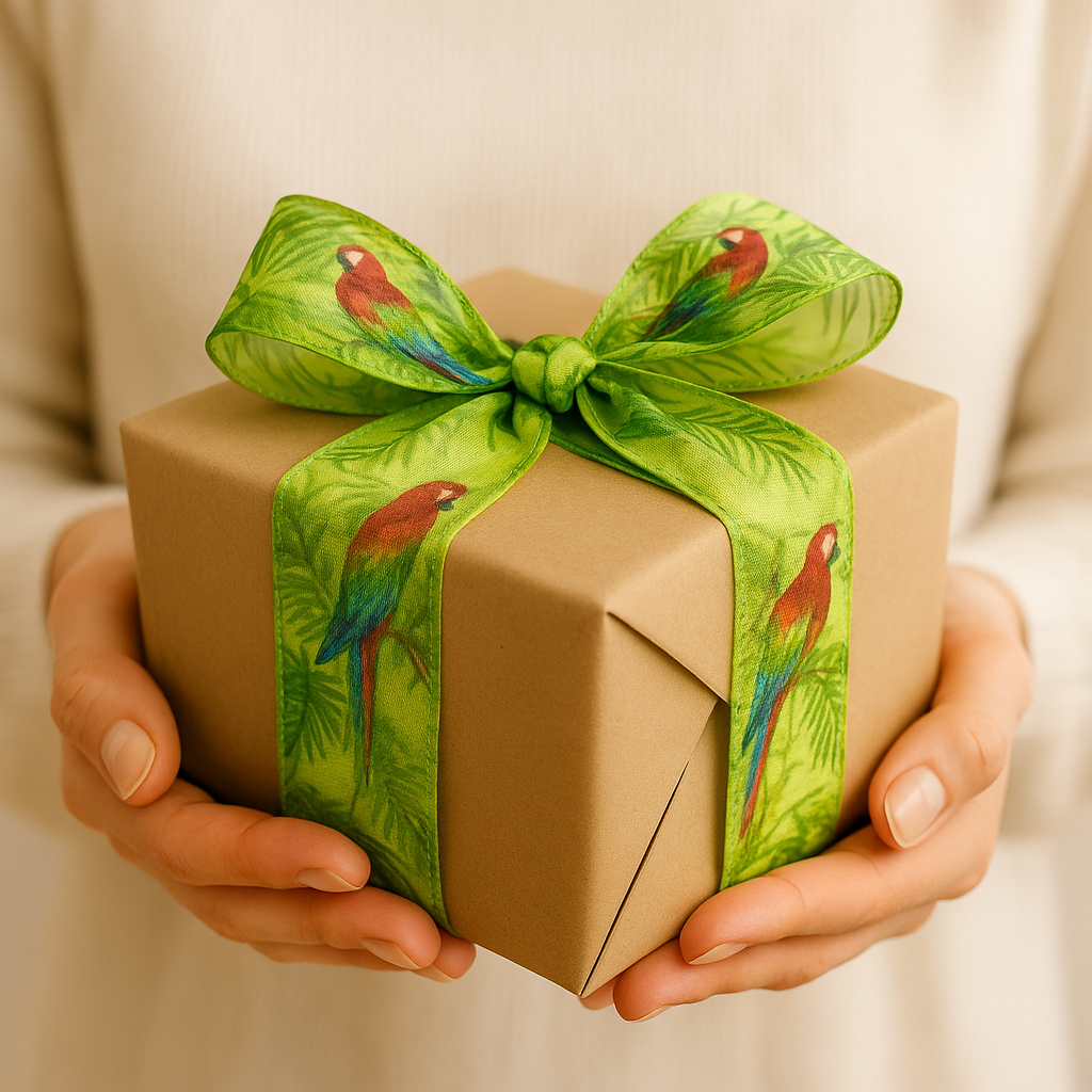 Stuha taftová TROPICAL PARROT LIME průsvitná zelená 40mm x 2m (13,-Kč/m)